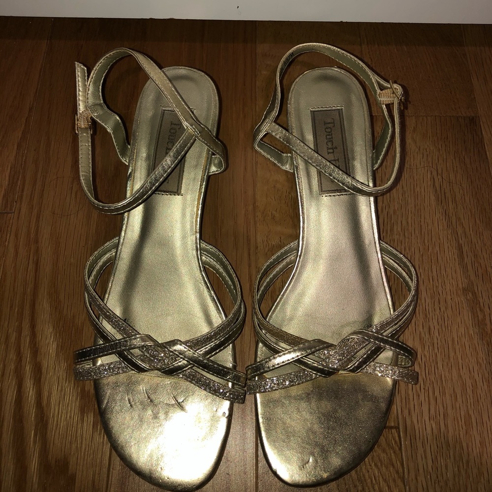 Gold metallic and glitter touch up kitten heels